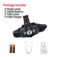 Load image into Gallery viewer, Rechargeable head lamp flashlight head lantern led cap light usb fishing headlamp xml t6 led bike headlamp torch 18650 battery